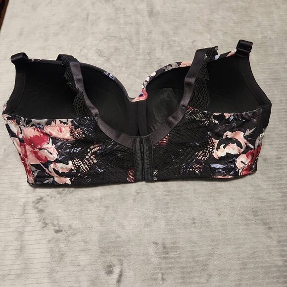 Cacique Size 38F Lightly Lined Balconette Bra Black Floral - Picture 2 of 4